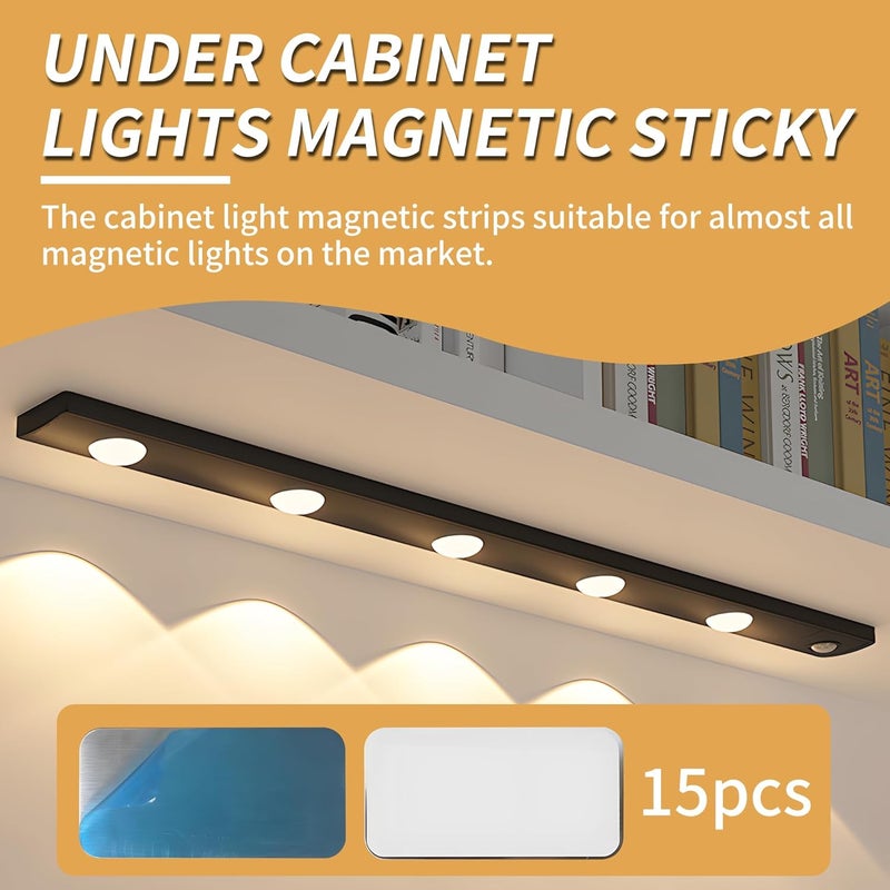 brougetme 15-Pack Under Cabinet Light Magnetic Strip,Replacement Magnetic Strips with Adhesive,Iron Sheet for Cabinet Lighting(Not Magnets) - Image 2